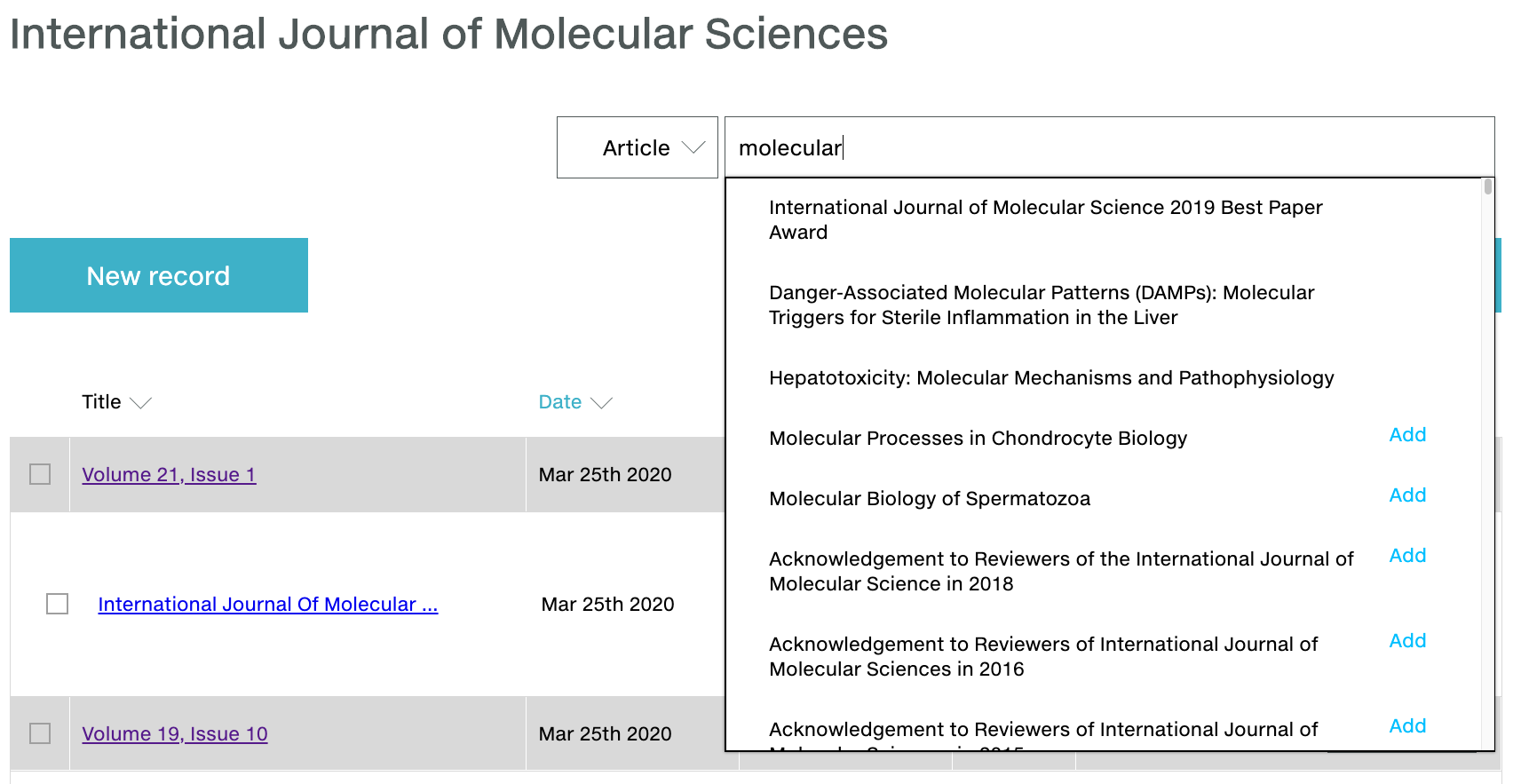 Search for an article in Metadata Manager