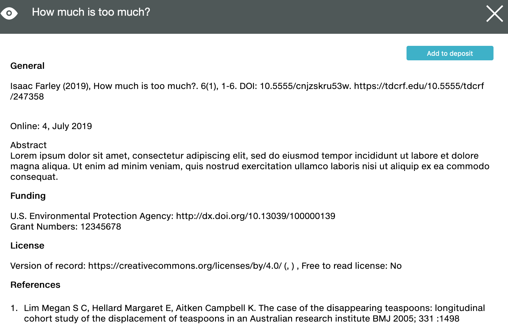 Review metadata before making a deposit